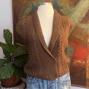 Vintage Chic Chocolate Brown V-Neck Sweater Vest Sz Med